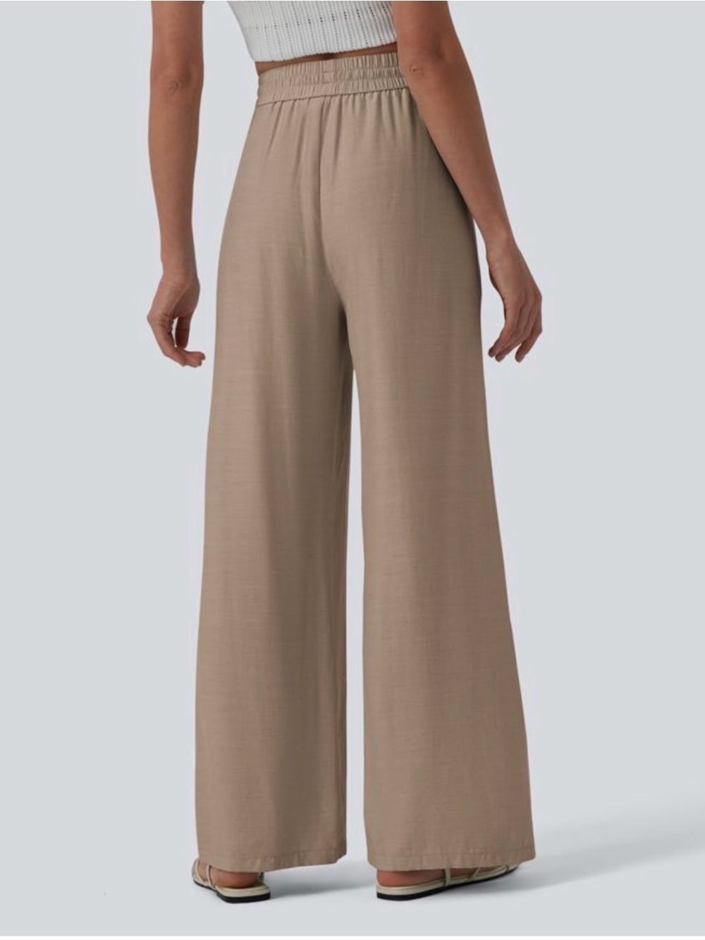 HALARA Wide Leg Drawstring linen mix Pants in Beige Taupe size XL TALL - Picture 3 of 6